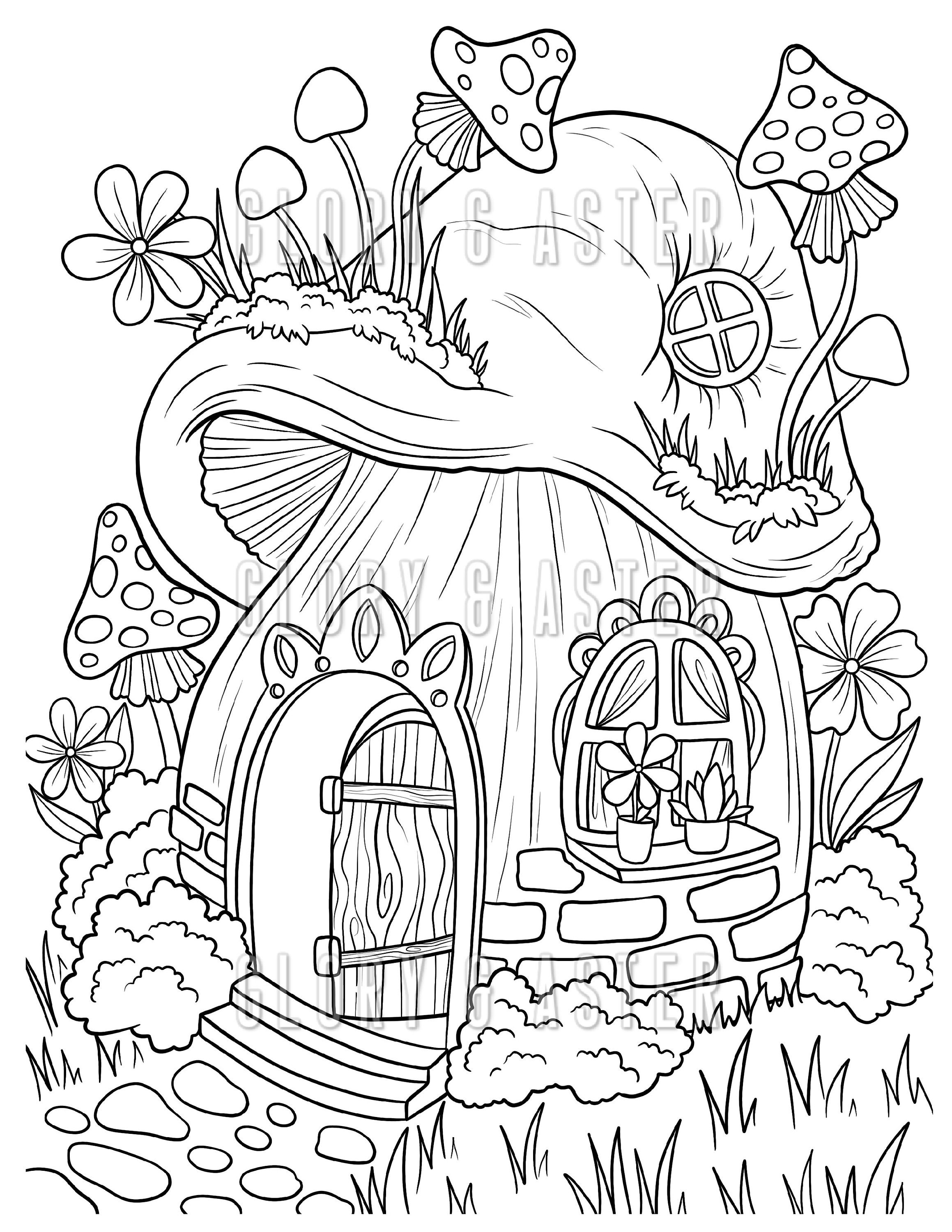 Fairy House Coloring Page Coloring Sheets Magic Mushroom | Etsy