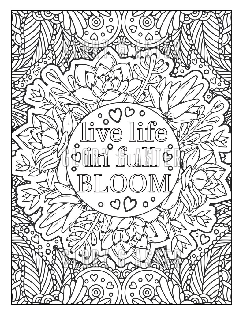Live Life in Full Bloom Cactus Coloring Page Printable Adult - Etsy