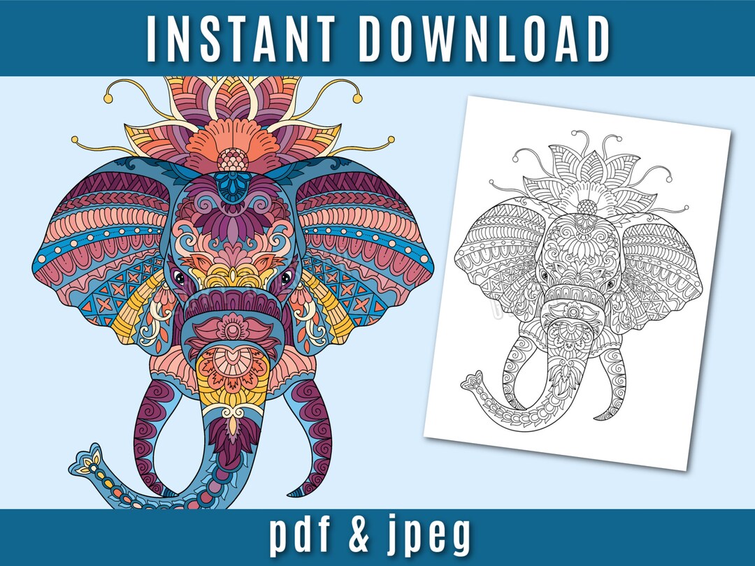 Elephant Zentangle Coloring Page Printable Adult Coloring Pages Instant ...