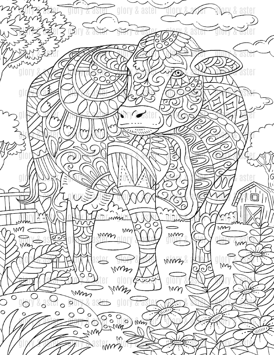 Cow Printable Coloring Page Adult Coloring Book Instant Download