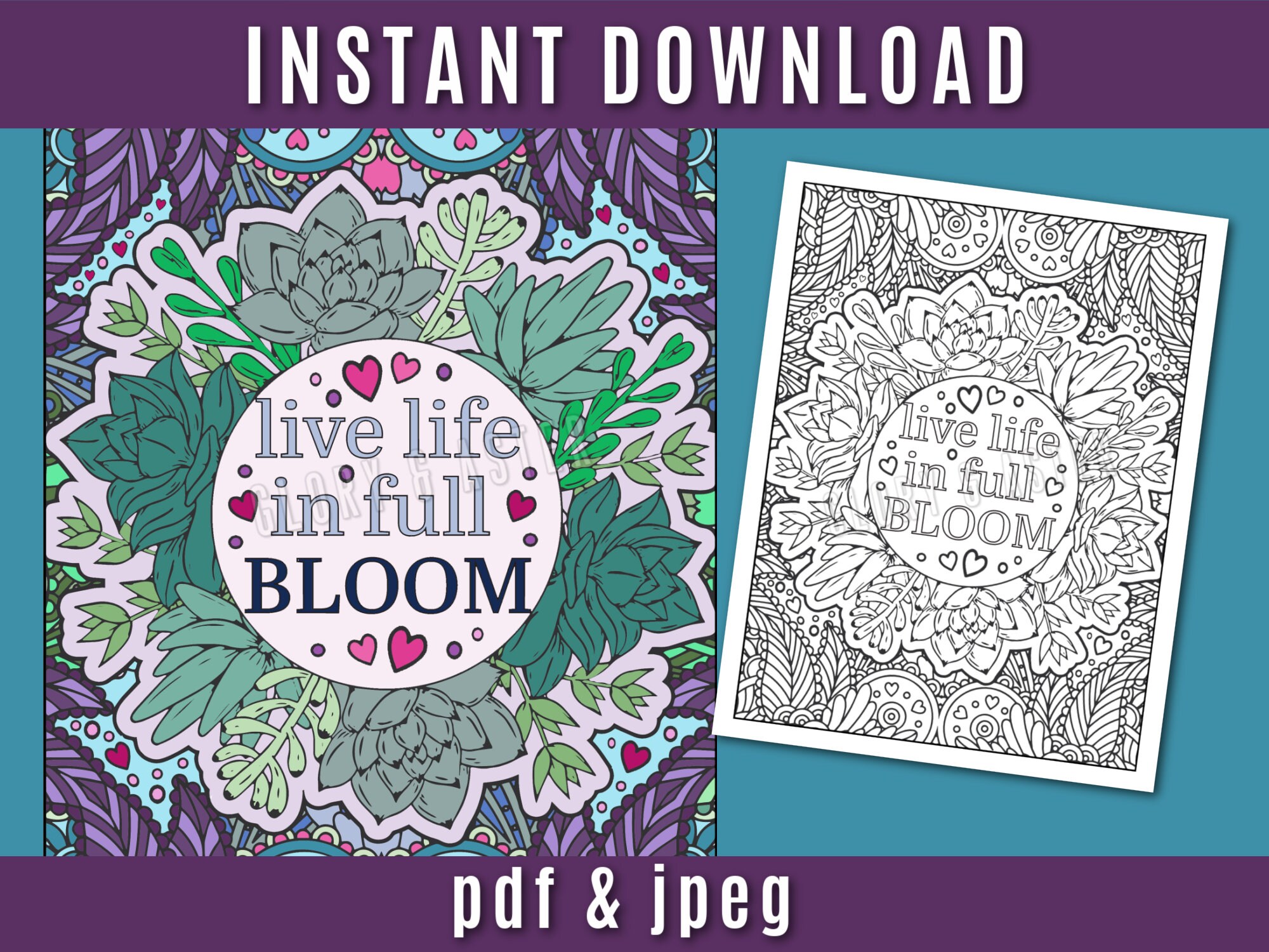 Live Life in Full Bloom Cactus Coloring Page Printable Adult - Etsy
