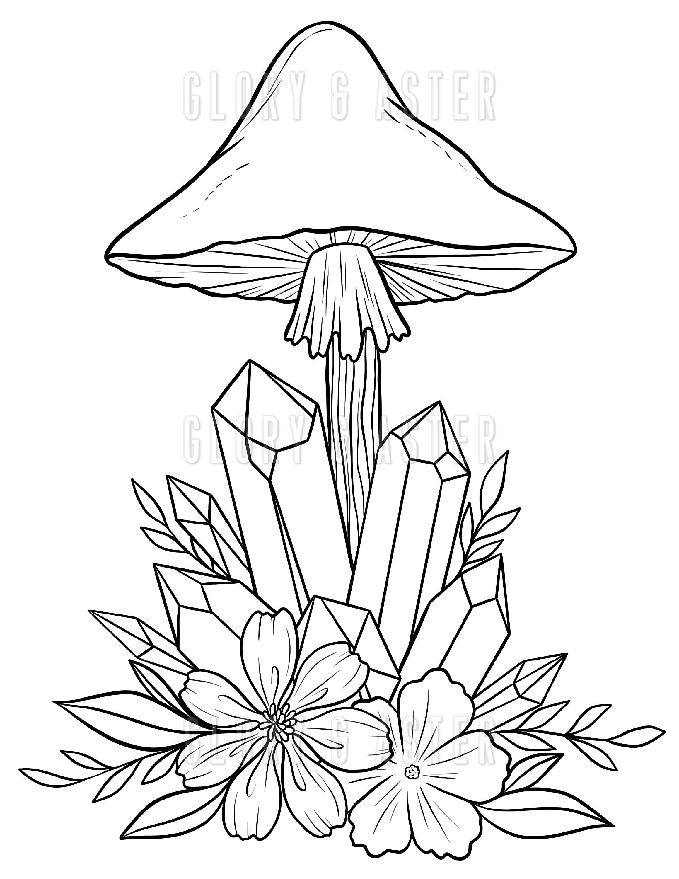 Mushroom Coloring Page Printable Adult Coloring Page Instant Download ...