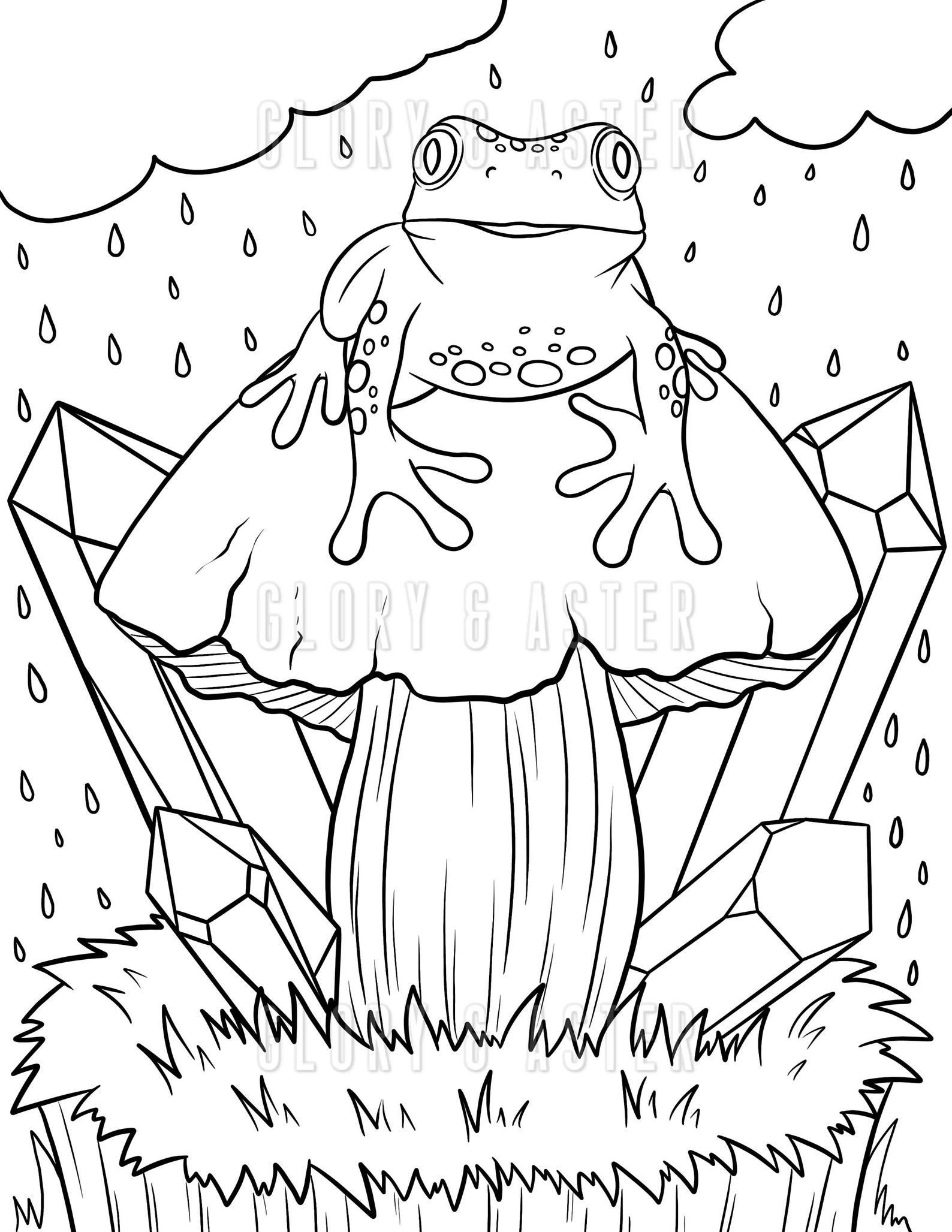 Frog Mushroom Coloring Page Printable Coloring Page Etsy