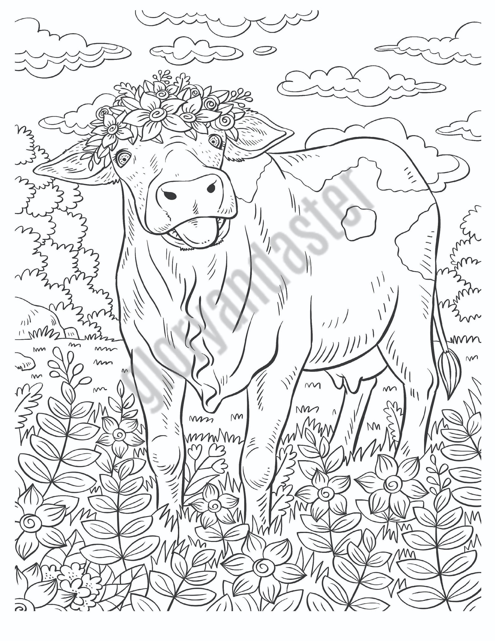 Cow Coloring Page Printable Coloring Page Adult Coloring | Etsy