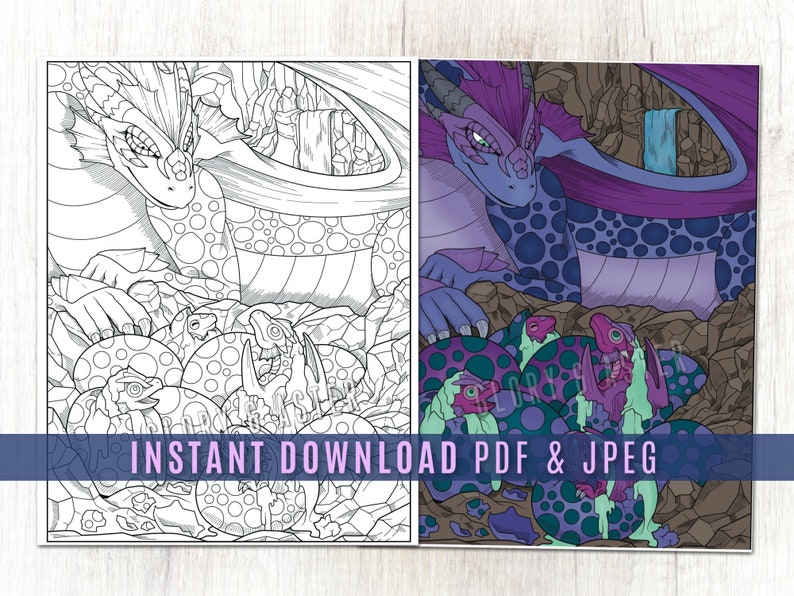Baby Dragons Coloring Page Printable Adult Coloring Page | Etsy