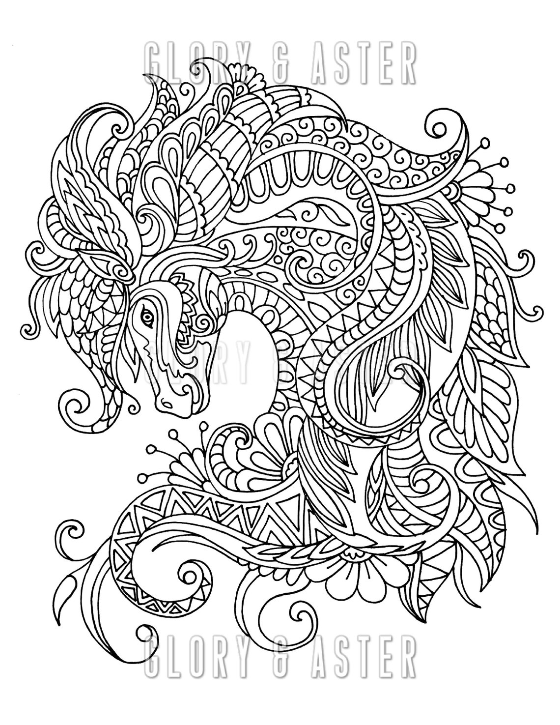 Zentangle Horse Coloring Page Printable Adult Coloring Page Instant