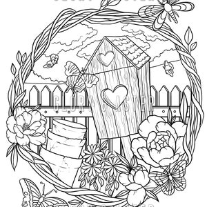 Birdhouse Coloring Page Instant Download Printable Coloring Coloring