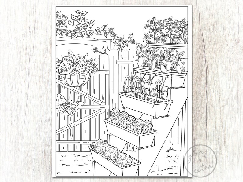 garden coloring page printable adult coloring page vegetable etsy