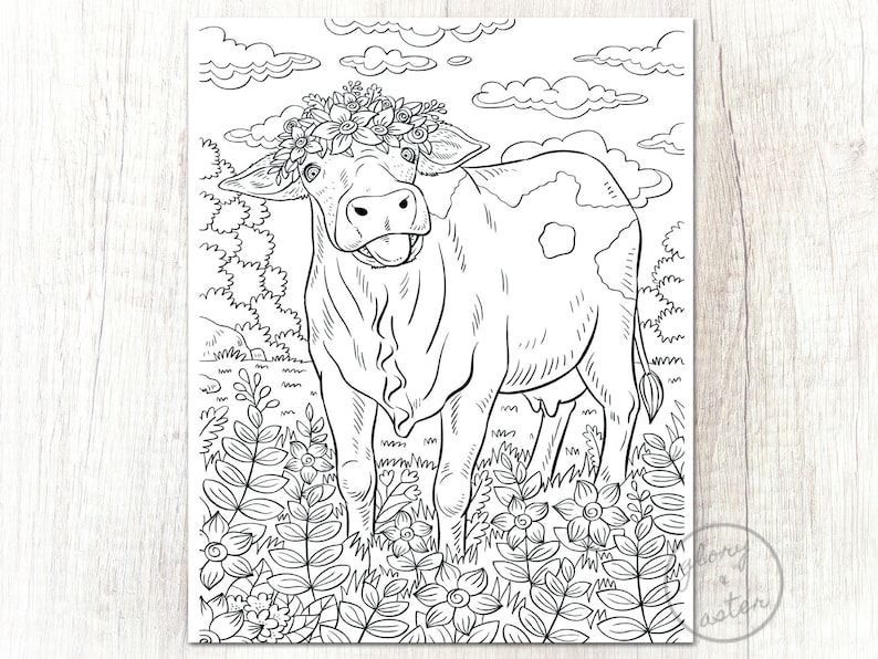 Cow Coloring Page Printable Coloring Page Adult Coloring | Etsy