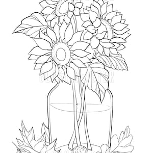 Sunflowers Coloring Page Coloring Sheets Autumn Coloring Page Instant Download Floral Coloring Adult Coloring Book image 2