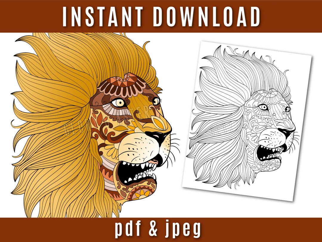 Zentangle Lion Coloring Page Printable Adult Coloring Page Lion