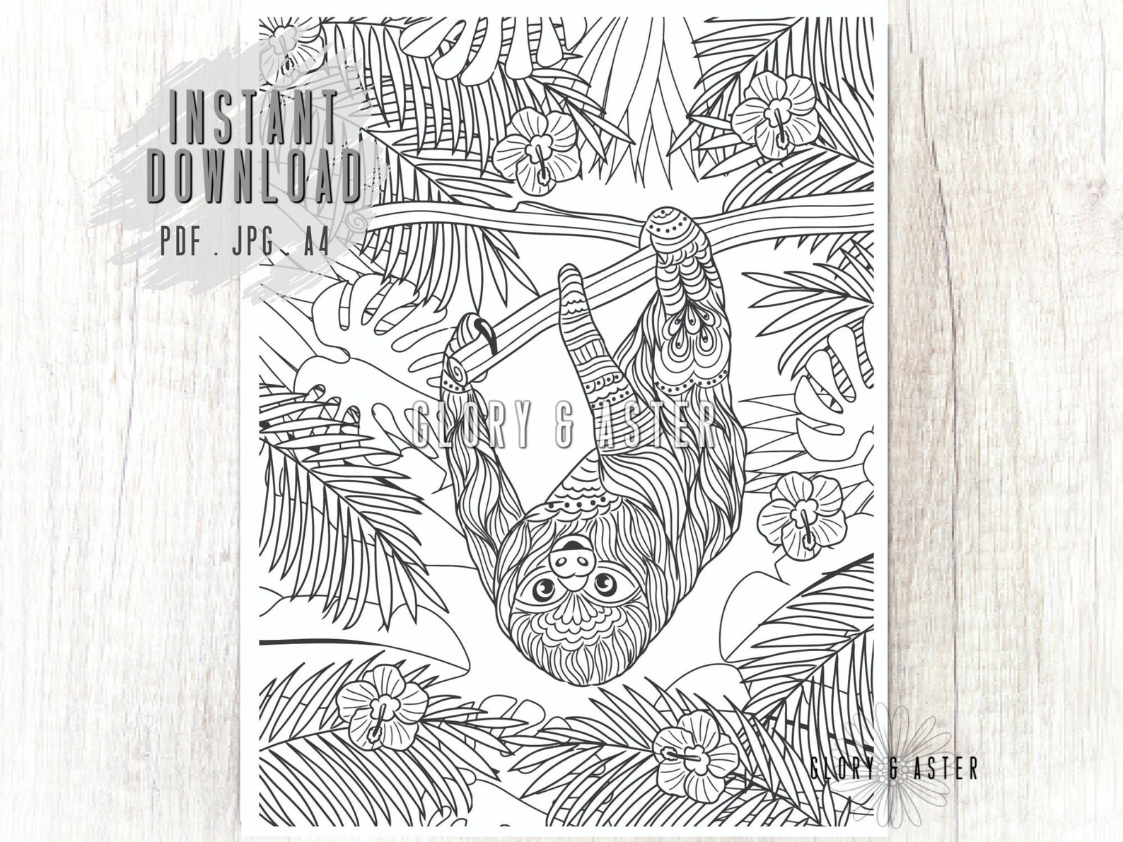 Sloth Coloring Page Printable Coloring Page Adult Coloring - Etsy