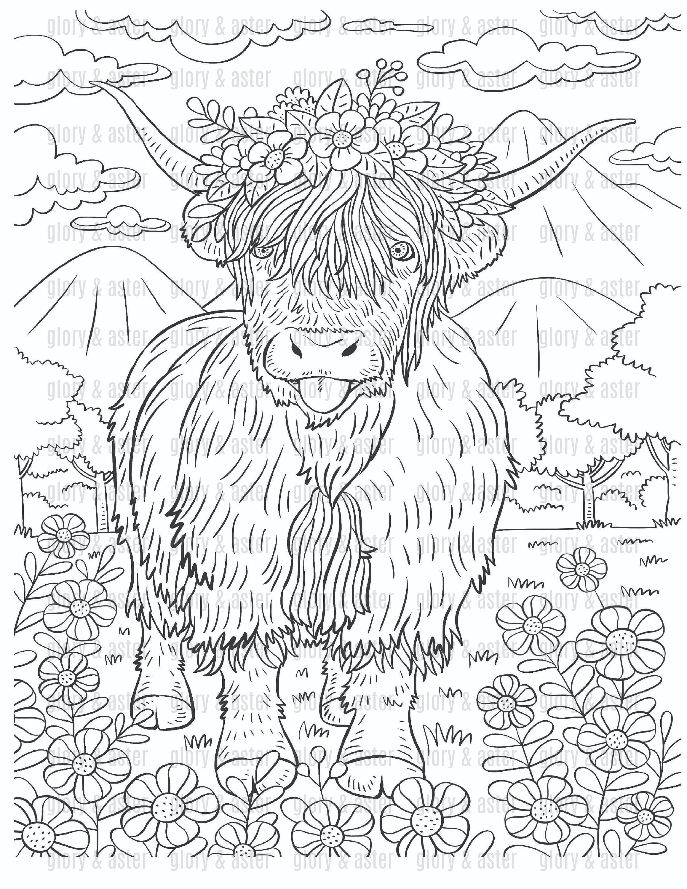 Cow Printable Coloring Page Adult Coloring Book Instant Download