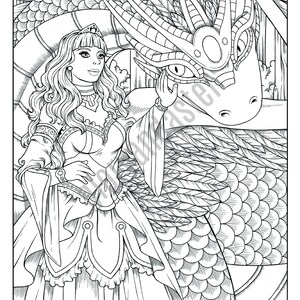 Dragon Princess Coloring Page Printable Adult Coloring Page Adult ...