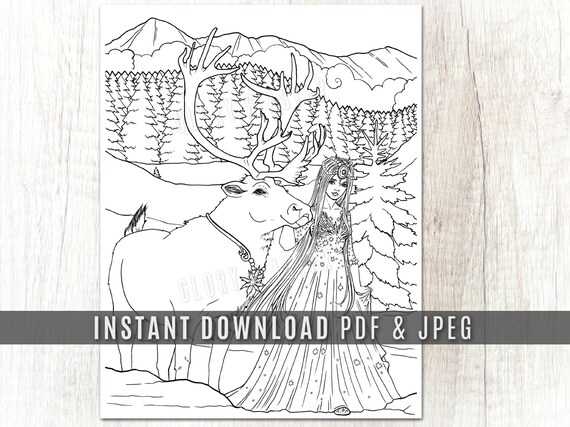 Reindeer Girl Coloring Page Printable Adult Coloring Page