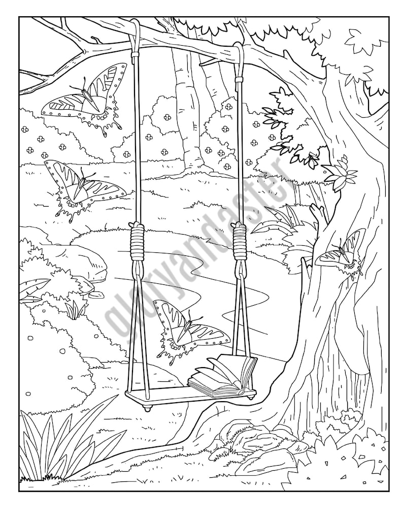 butterfly garden coloring page printable adult coloring page etsy