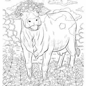 Cow Printable Coloring Page Adult Coloring Book Instant Download Coloring Sheets Cute Animals Coloring Printable image 2