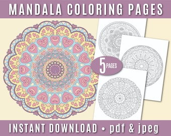 5 Intricate Mandalas Coloring Pages - Printable Adult Coloring Pages - Instant Download - PDF -  Zen - Mandala - Stress Relief - Simple