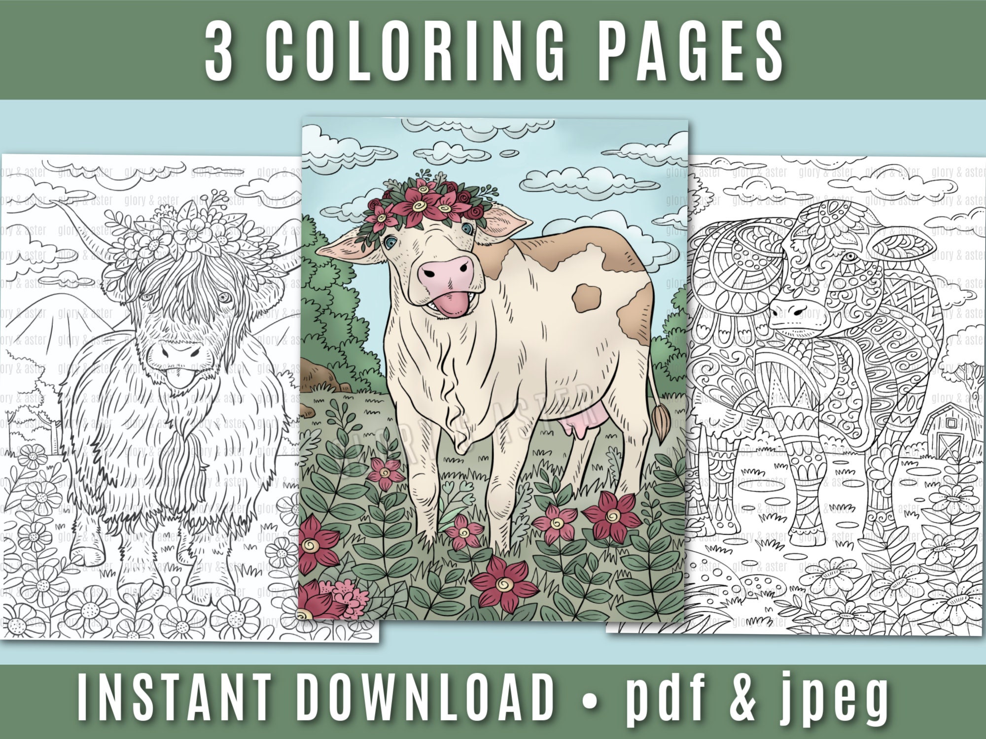 Cow Printable Coloring Page Adult Coloring Book Instant Download
