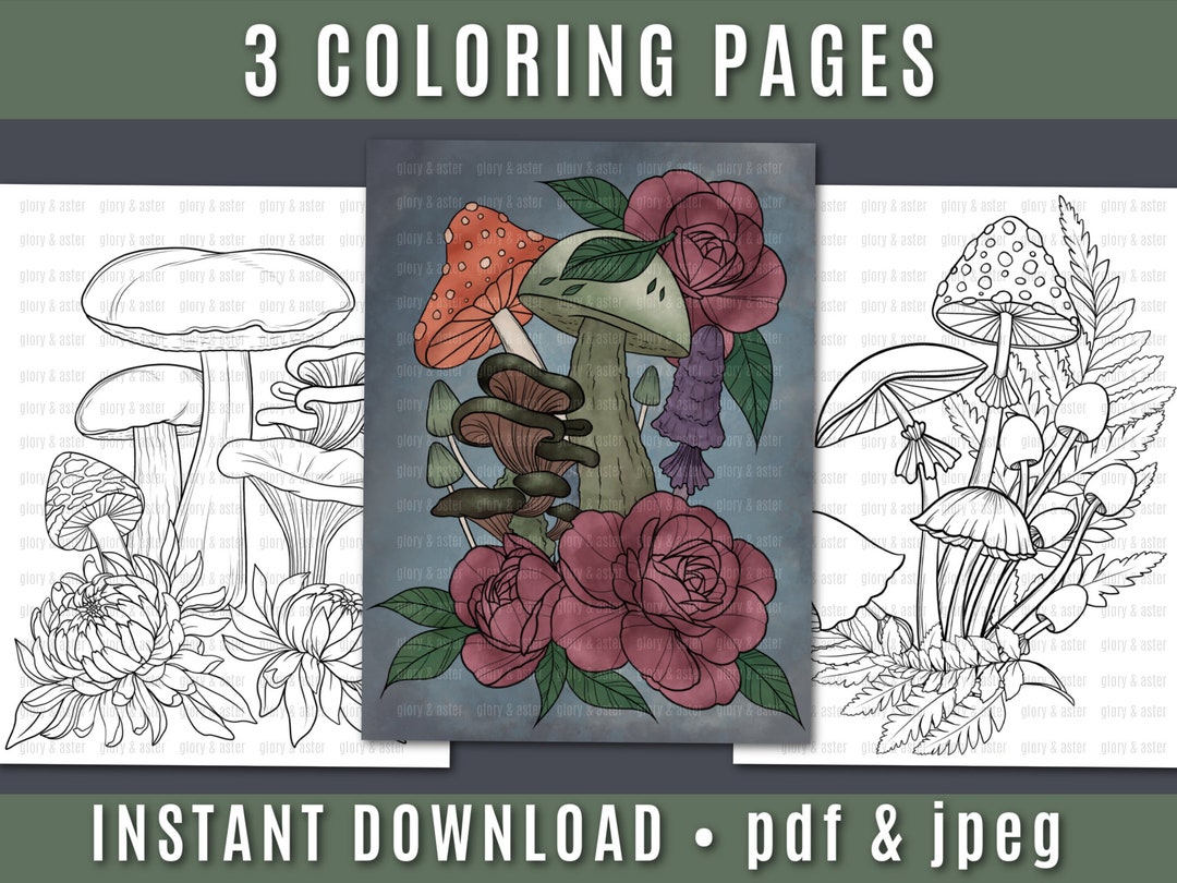 Mushroom Coloring Book Printable Adult Coloring Pages Instant Download ...