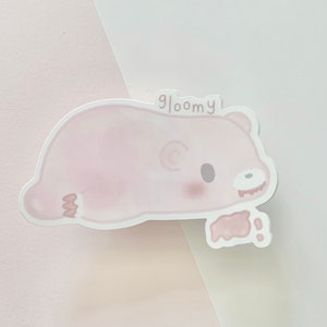 Gloomy Bear Sticker | cute, kawaii, pastel, journal, diecut sticker, teddy bear, alternative, pastel goth, stationery, bujo