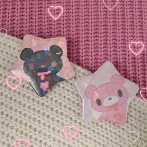 Gloomy Badge Set | kawaii, alt, holographic heart badge, anime, cutecore, goth, pastel goth