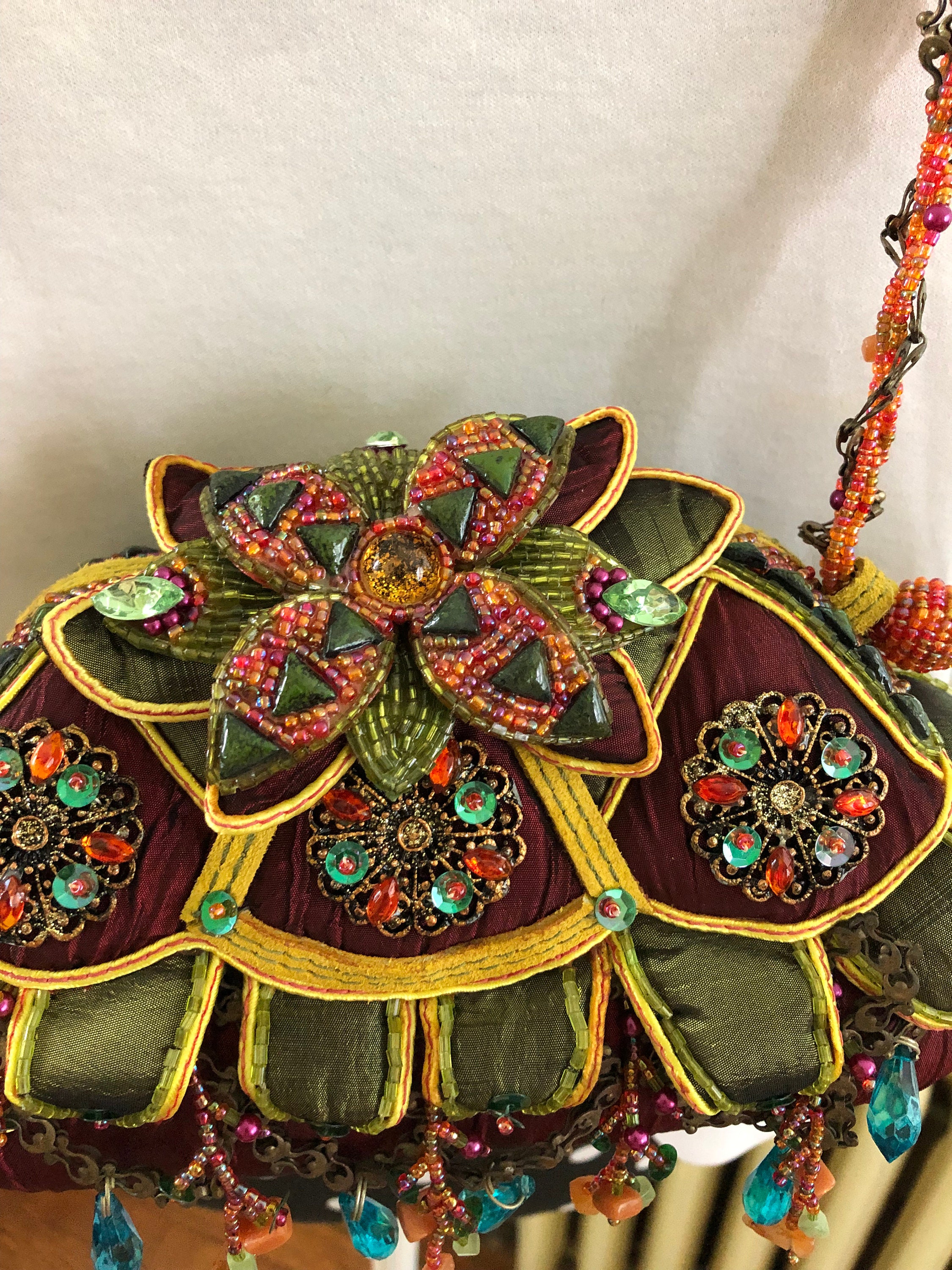 Mary Francis Beaded Embellished,hard Case Floral Purse US