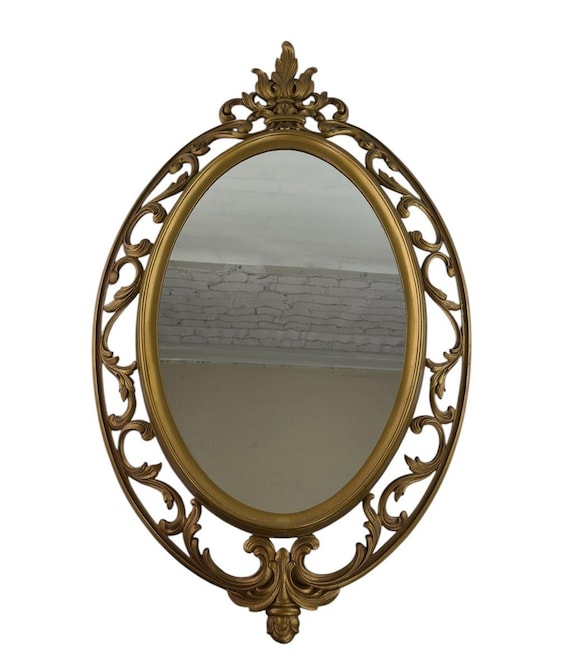 ヴィンテージ Homco ゴールドオーバルウォールミラー：ミッド