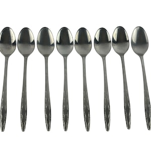 8 Vintage Superior Stainless Teaspoons, Gardenia Pattern, Floral MCM Flatware