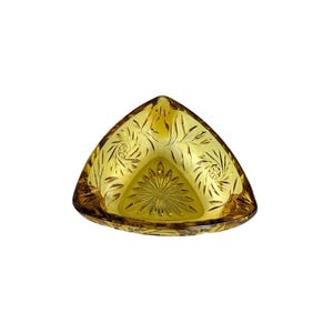 Amber Triangular Glass Ashtray 3 Rests Starburst Attributed to Hazel Atlas