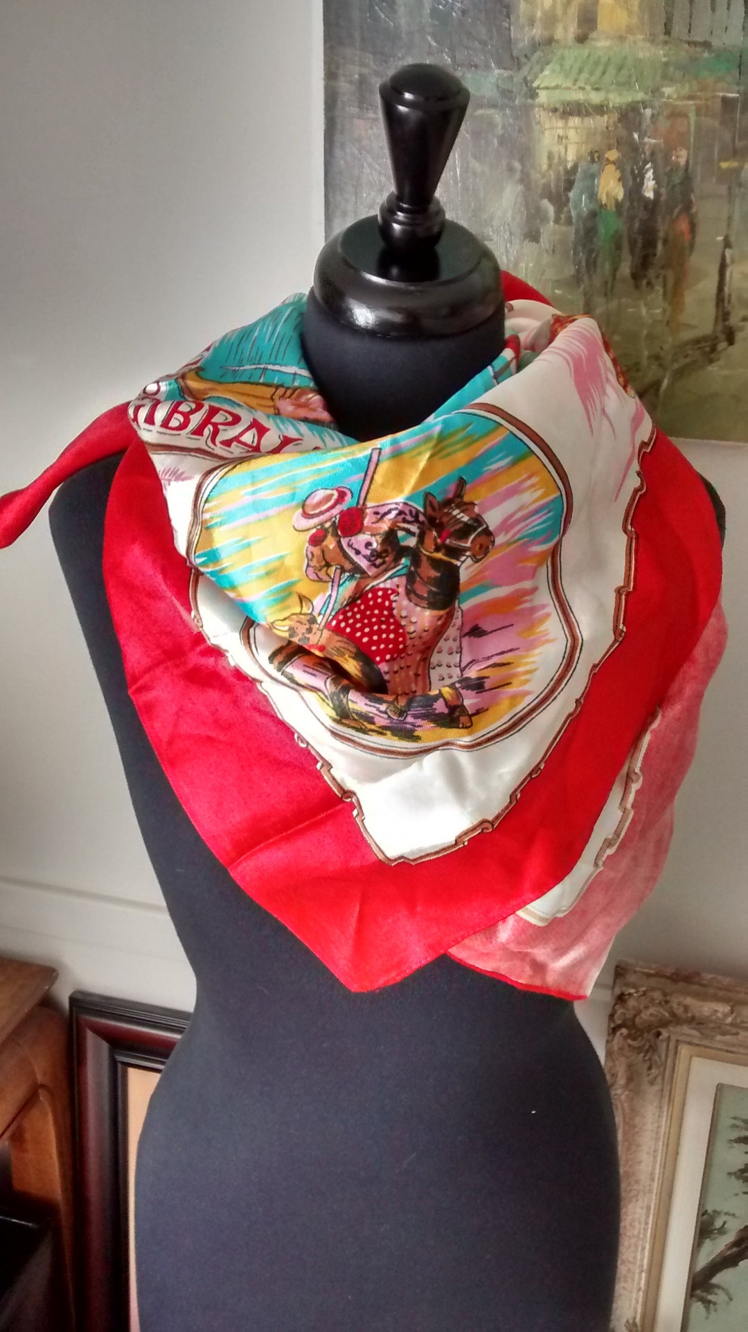 Vintage Souvenir Scarf Gibraltar the Bullfight Etsy