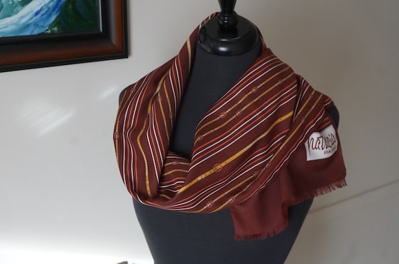 Vintage Patricia Paris Long Scarf, Burgundy, Yello