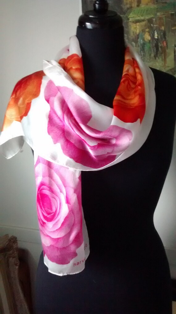 Vintage Harve Benard Floral Silk Scarf, scarf with