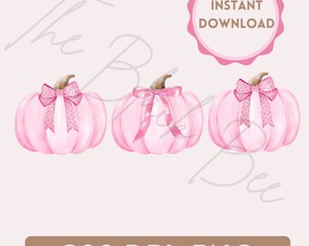 Pink Watercolor Pumpkins PNG Girls Pumpkin Trio Clipart for Digital Download, Sublimation, and Printables