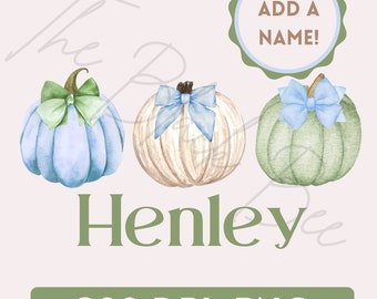 Personalized Blue Green Watercolor Pumpkins PNG Girls Pumpkin Trio Clipart for Digital Download, Sublimation, and Printables
