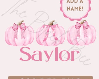 Personalized Pink Watercolor Pumpkins PNG Girls Pumpkin Trio Clipart for Digital Download, Sublimation, and Printables