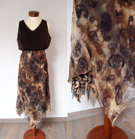 70s boho skirt, devore velvet skirt, ethnic skirt… - image 1