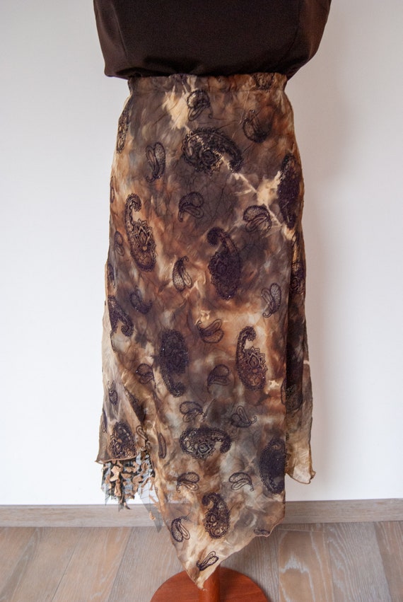 70s boho skirt, devore velvet skirt, ethnic skirt… - image 3