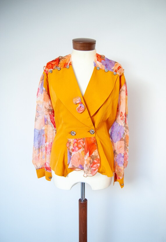 80s blouse, 1980s blouse, printed blouse, colorfu… - image 2