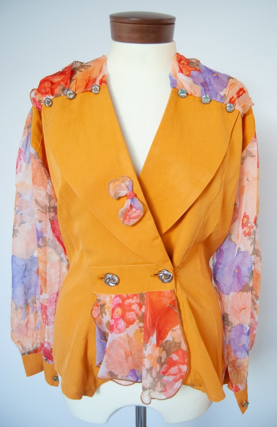 80s blouse, 1980s blouse, printed blouse, colorfu… - image 3