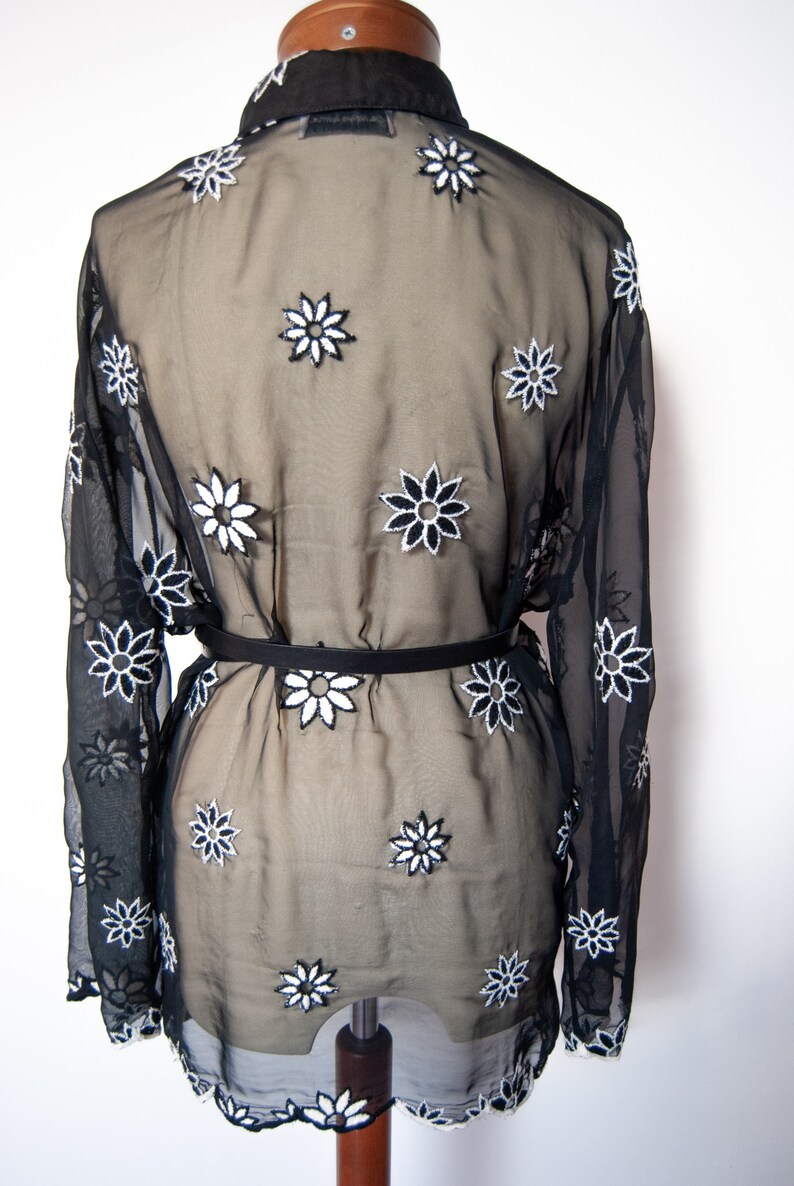 vintage shirt vintage embroidered blouse vintage black shirt 90s shirt retro shirt eighties shirt 1990s shirt 1990s black blouse