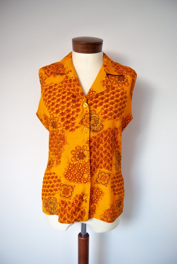 80s shirt, 1980s shirt, orange shirt, printed shi… - image 5