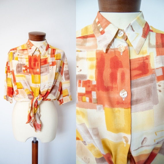 80s shirt, 1980s shirt, printed shirt, colorful s… - image 1
