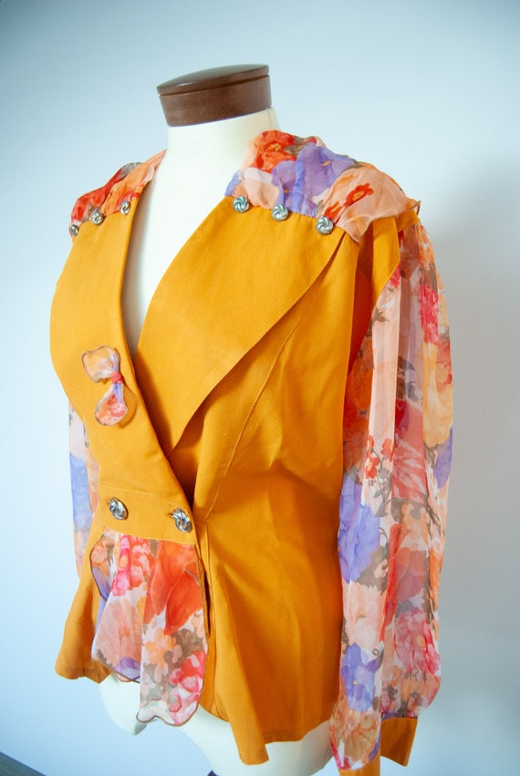 80s blouse, 1980s blouse, printed blouse, colorfu… - image 4