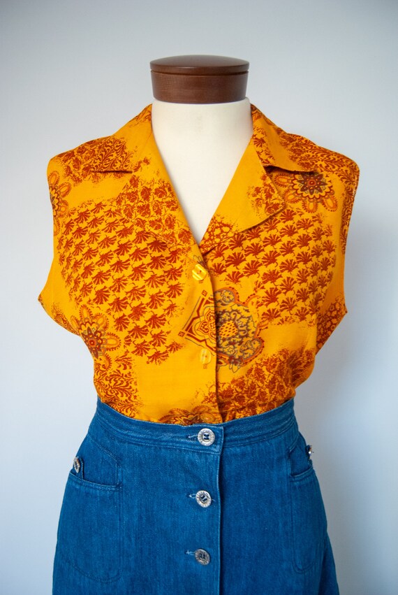 80s shirt, 1980s shirt, orange shirt, printed shi… - image 2