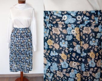 L 90s floral skirt, printed skirt, summer skirt, colorful skirt, 1990s skirt, nineties skirt, blue skirt, flowers skirt, floral skirt