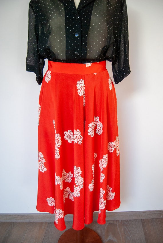 silk skirt, 90s midi skirt, printed skirt, summer… - image 3
