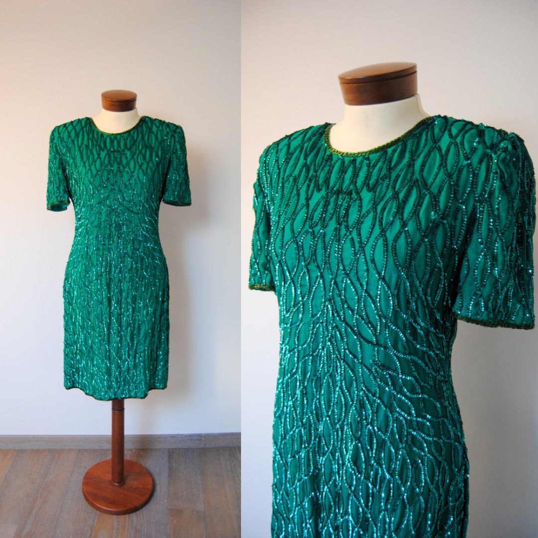 80s Dress 1980s Dress 80s Green Dress Vintage Pure Silk Etsy 1980s-dress-1980s-silk-beaded-dress-1980s-prom-gem