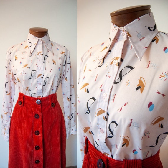 70s shirt, 1970s shirt, printed shirt, colorful s… - image 1