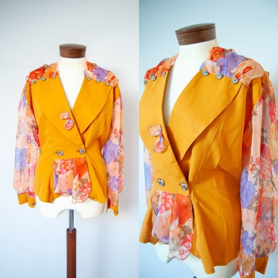 80s blouse, 1980s blouse, printed blouse, colorfu… - image 1